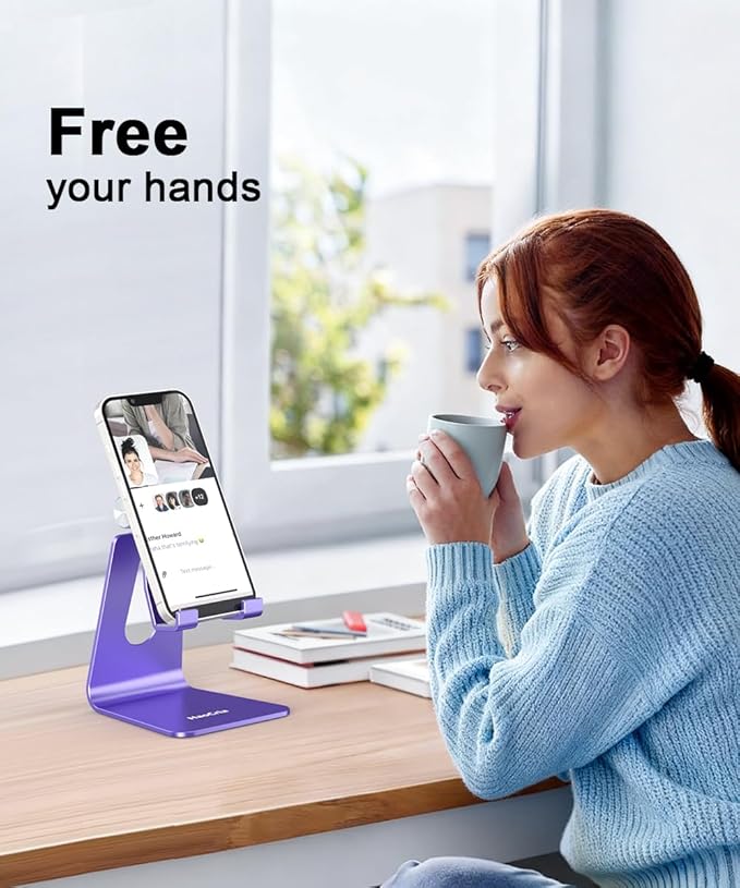 Cell Phone Stand for Desk- Adjustable Phone Stand Holder, Cradle, Dock, Desktop Stand for iPhone 17 16, 15, 14, Plus, Pro, Pro Max, 13 12 X XS,4-8" Phones, Office Accessories (Purple)