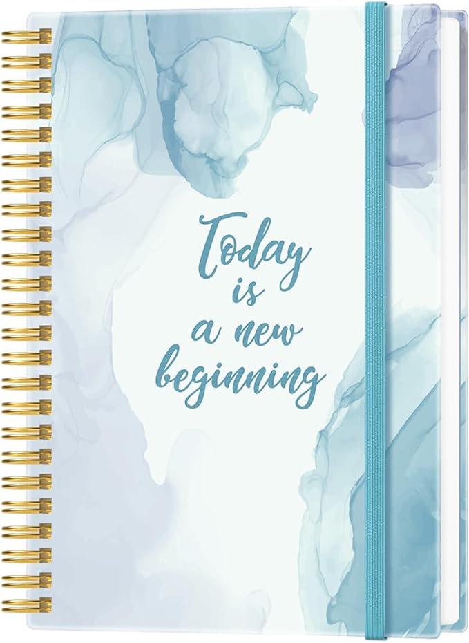 Heveboik A5 Blank Notebook - 70 Sheets/140 Pages Blank Paper Notebook, 100 GSM Thick White Paper, 5.8" x 8.3" Spiral Blank Journal, Blue Watercolor