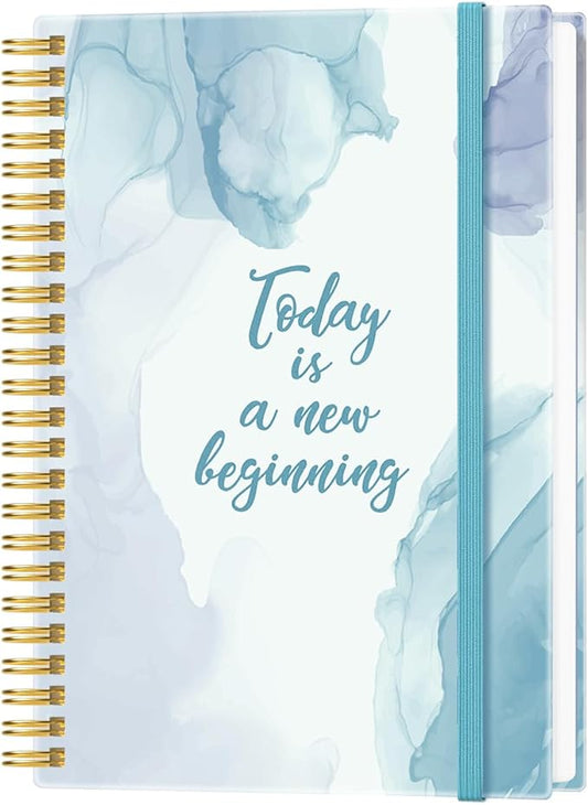 Heveboik A5 Blank Notebook - 70 Sheets/140 Pages Blank Paper Notebook, 100 GSM Thick White Paper, 5.8" x 8.3" Spiral Blank Journal, Blue Watercolor