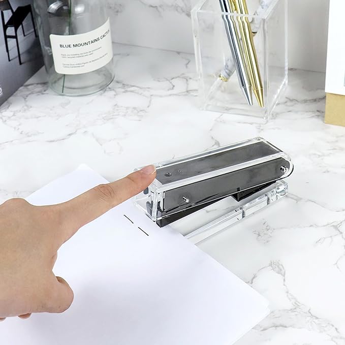 NatSumeBasics Clear Stapler with Black Staples, Standard Staper with 1000 26/6 Staples for Desk Home School Office Stationery Supplies Accessories Decoration (Black)