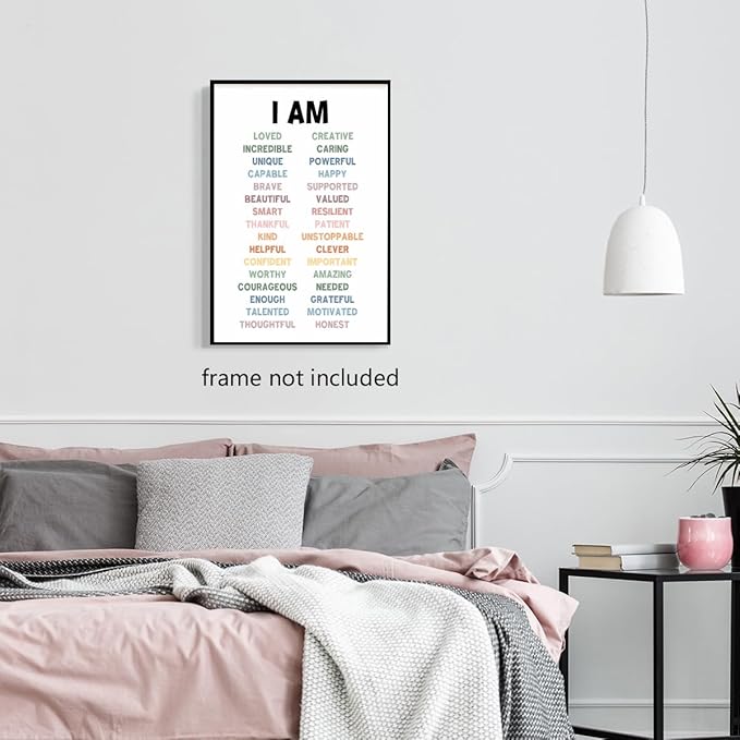 Daily Positive Affirmation Poster Mental Health Decor Motivational Wall Art Kids Room Decor Boost Confidence And Positive Mindset Framed 12x16inch