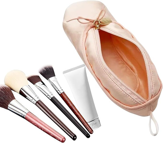 Ballet Shoe Pink Makeup Bag,Small Cosmetic Bag Dance Bag for Girls,Cute Makeup Bag for Purse Pencil Case Mini Bow Cosmetic Travel Makeup Brush Organizer,Dance Recital Gifts for Girls Ballerina Dancer