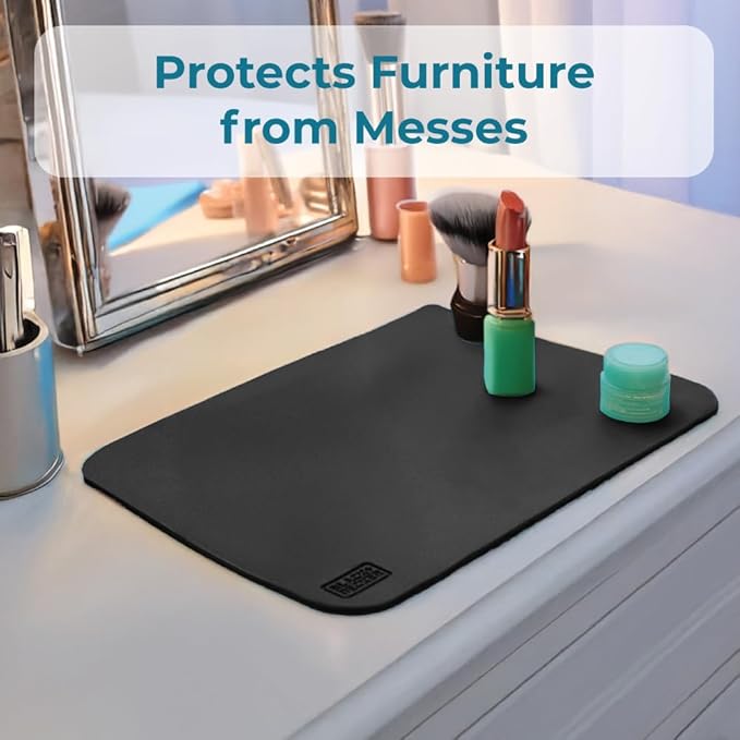 BLACK+DECKER Water-Resistant Nightstand Mat, 7.5" x 11" – Protects Nightstands from Liquids & Dirt, Travel-Ready, Stylish PU Leather Protector, Night Stand Covers, End Side Table Pad, Coffee Table Top