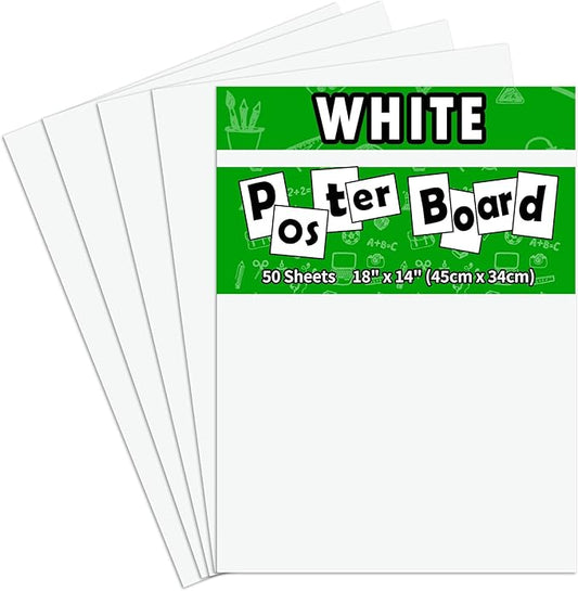 50Pcs White Poster Board,14inx18in White Poster Paper Blank Graphic Display Board Poster Board Bulk for School Arts,Classroom Crafts