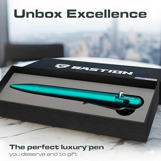 BASTION® Luxury Bolt Action Pen, Durable Professional Ballpoint Pen with Fine Tip, EDC Pen, Ink Refillable Pen for Birthday Gift, Travel Pen for School and Work