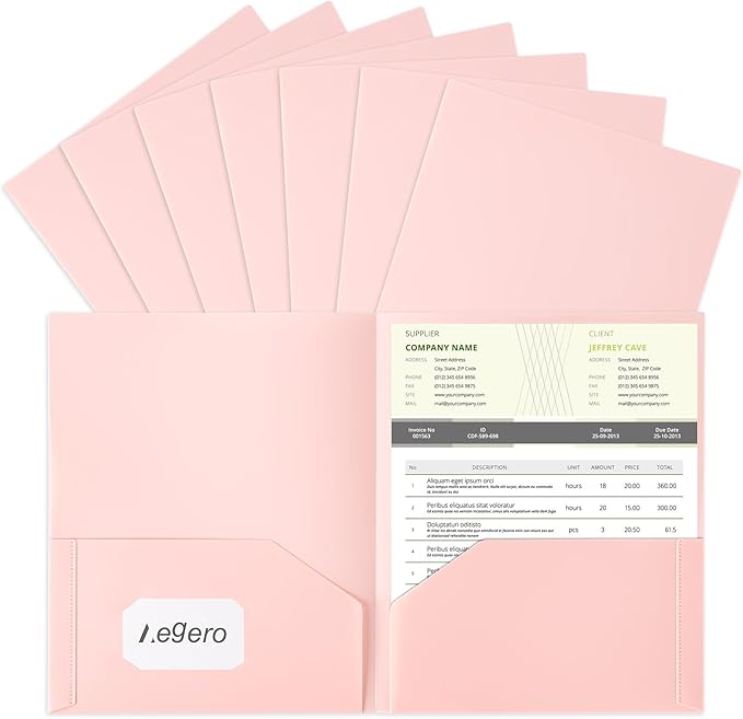 Plastic Folders with Pockets (7 Pack, Sakura Pink), Durable Heavy Duty File Folders with Business Card Slot, 2-Pocket Folder for Schoolwork & Office,Letter Size