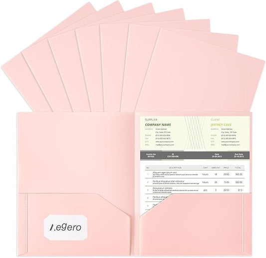 Plastic Folders with Pockets (7 Pack, Sakura Pink), Durable Heavy Duty File Folders with Business Card Slot, 2-Pocket Folder for Schoolwork & Office,Letter Size