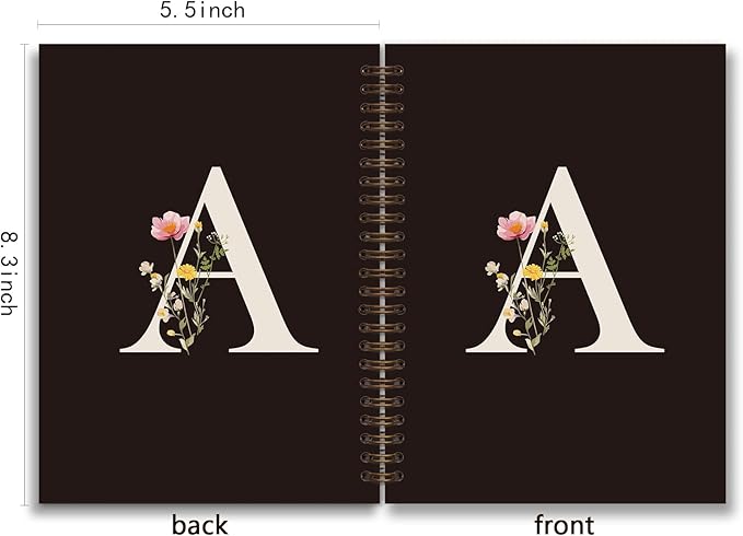 Trendy Personalized Journal Hardcover Spiral Notebook,Black Initial Letter A Notebook,Monogrammed Gifts for Women Teen Girl,College Ruled Hardcover Spiral Notebook 5.5 x 8.3
