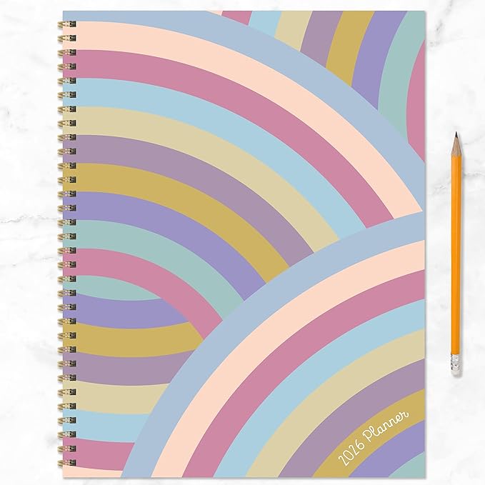 TF Publishing 2026 Almost Rainbow Large Weekly Monthly Planner with 12-Month Calendar Grid, Vertical Weekly Pages, Task and Habit Trackers, and Stickers - Large Planner for School or Work - 9in x 11in