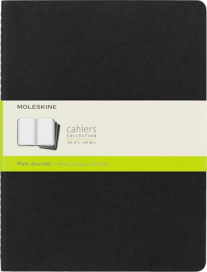 Moleskine Cahier Journals - 9-3/4'' x 7-1/2'', Black, Blank, Pkg of 3