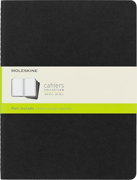 Moleskine Cahier Journals - 9-3/4'' x 7-1/2'', Black, Blank, Pkg of 3