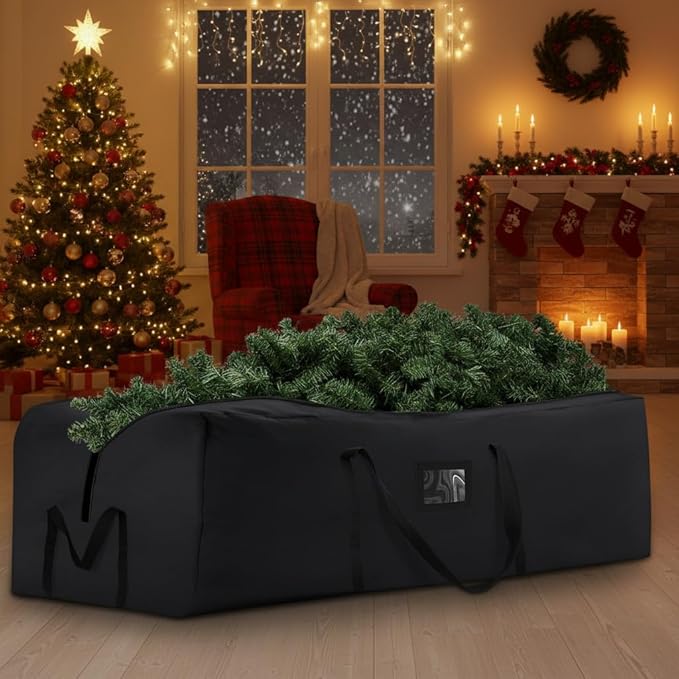 Halloween Christmas Storage Bag, Fits Up 12 Ft Skeleton Christmas Tree-Heavy Duty Holiday Storage Box with Durable Reinforced Handles & Zipper- 600D Oxford Christmas Tree Storage Container, Black