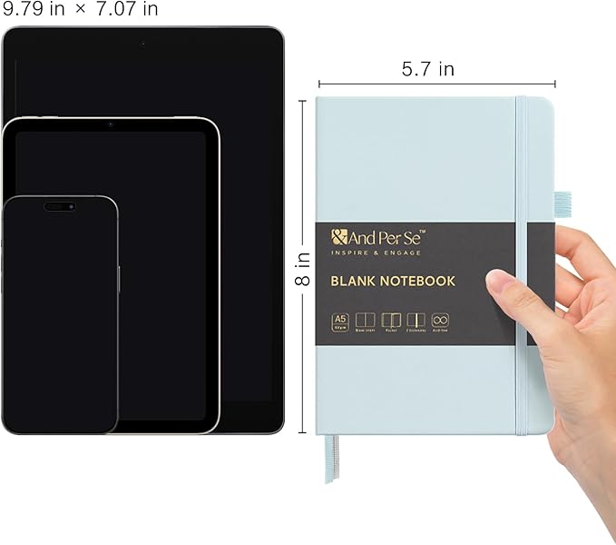 &And Per Se Blank Journal Notebook, 160 Pages, A5 5.7 x 8 inches 100 gsm Thick Paper Notebook Journals for Writing, Hardcover Notebook(1 Pack, cyan)