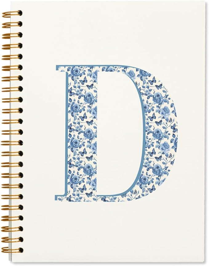 Blue Cute Initial Notebook Journal Diary Libretas Escolares D, Cute Preppy Aesthetic Personalized Notebook Gifts for Teen Girls Women Kids,Preppy Blue Aesthetic School Supplies for Girls 5.5x8.3