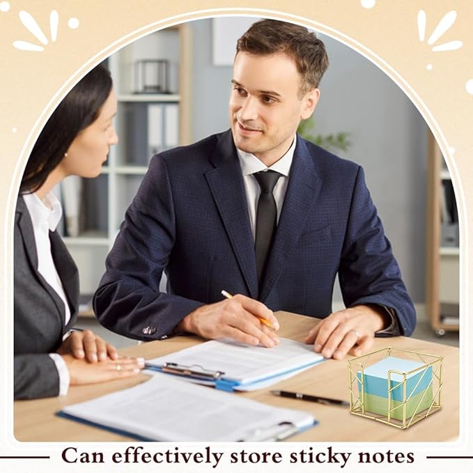 6 Pcs Sticky Note Holder, Memo Note Cube Holder 4x4x3.15Inch Mesh Desk Organizer for Notepads Pens Home Office Desk Supplies (Gold)