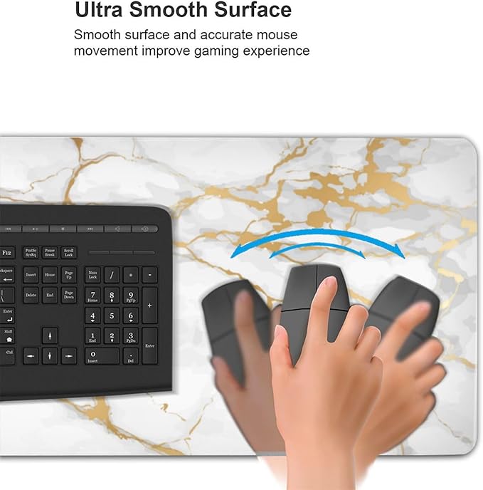 White and Gold Marble Mouse Pads XXL Extended Mousepad with Stitched Edges Non-Slip Rubber Base Computer Keyboard Pad Desk Mat for Home Office Desk Decor, 35.4" X 15.7"