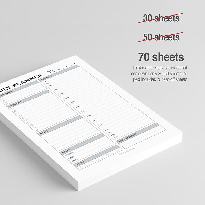 Daily Planner Notepad, 5.5 x 8.5" Tear-Off Pad – 70 Undated Sheets Focus-Enhancing Desktop Organizer with Hourly Schedule, To-Do List for Work, School (White, Checkbox, 2 Pack)