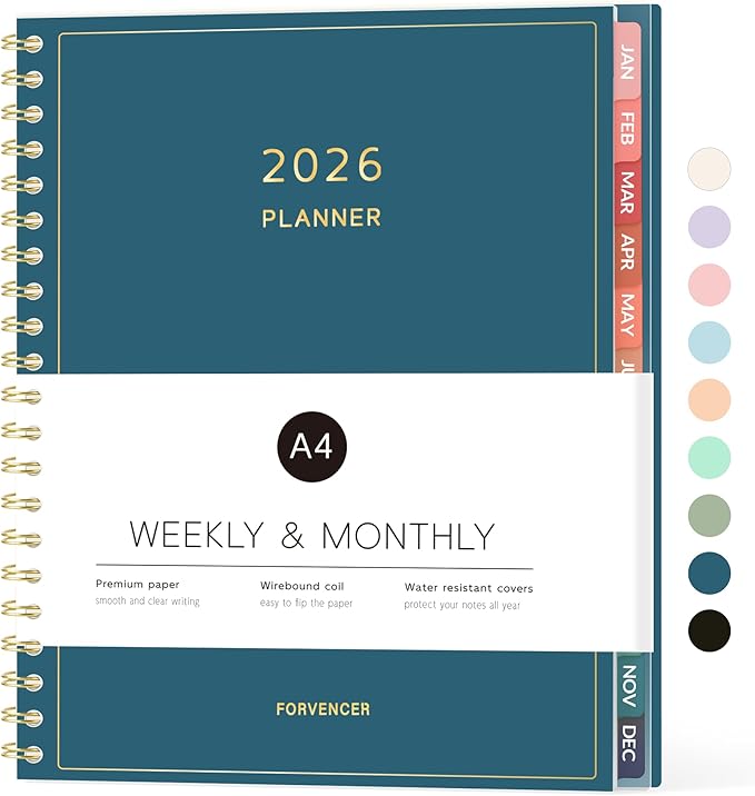 2026 Planner, Forvencer Calendar Planner Weekly and Monthly (Jan 2026-Dec 2026), 8.5" X 11", Agenda Book, Daily Journal Notebook with Tabs, Flexible Cover, Home School Organizer, A4, Dark Blue