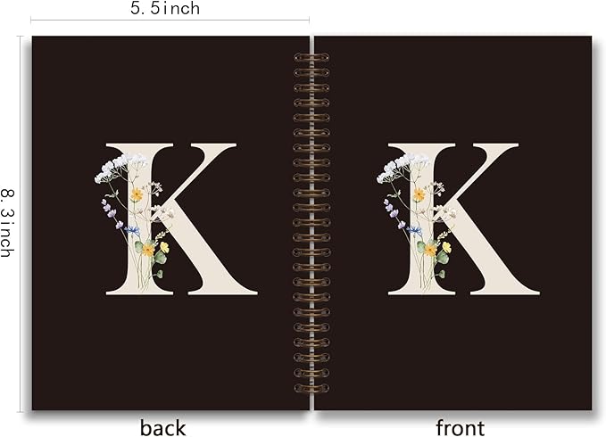 Trendy Personalized Journal Hardcover Spiral Notebook,Black Initial Letter K Notebook,Monogrammed Gifts for Women Teen Girl,College Ruled Hardcover Spiral Notebook 5.5 x 8.3