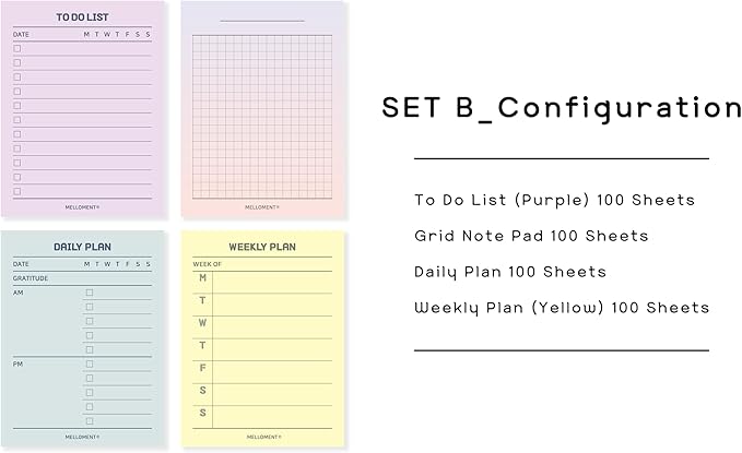 Day By Day Mini Planner Pads, Aesthetic Korean Style Tear-off Planning Pad, Pack of 4 Designs, 100 Sheets each design (Total 400 Sheets), Lovely Assorted Color, Portable Size 3.15 x 4.13", SET_B [ To Do List + Daily Plan + Weekly Plan + Grid Memo Pad ]