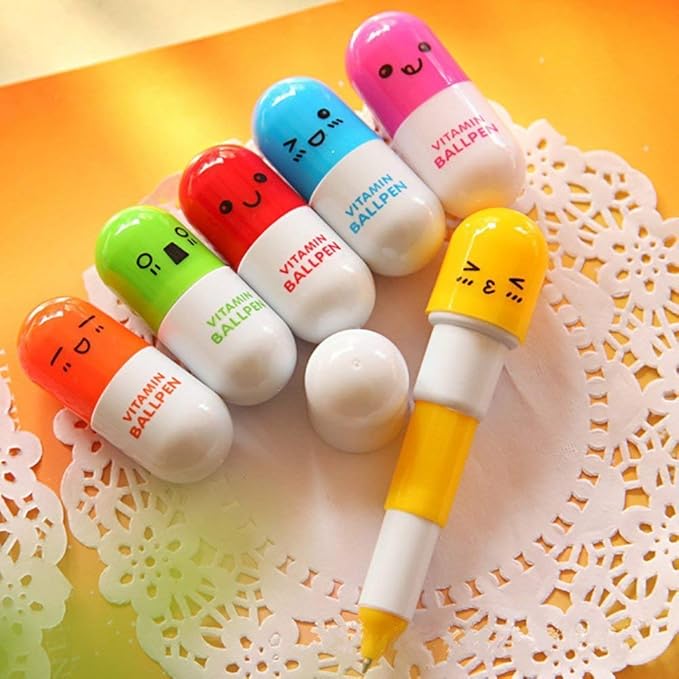 40pcs Vitamin Pill Ballpoint Pen Cute Cartoon Retractable Ball Pen Smiling Face Ball Pen (Random Color)