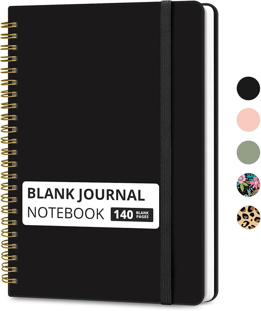 Taja Blank Spiral Journal Notebook for Women & Men, 140 Pages, Sketch Book, Plain Notebook for Drawing & Sketching, Journals for Creative Writing, A5(5.7" x 7.9") – Black