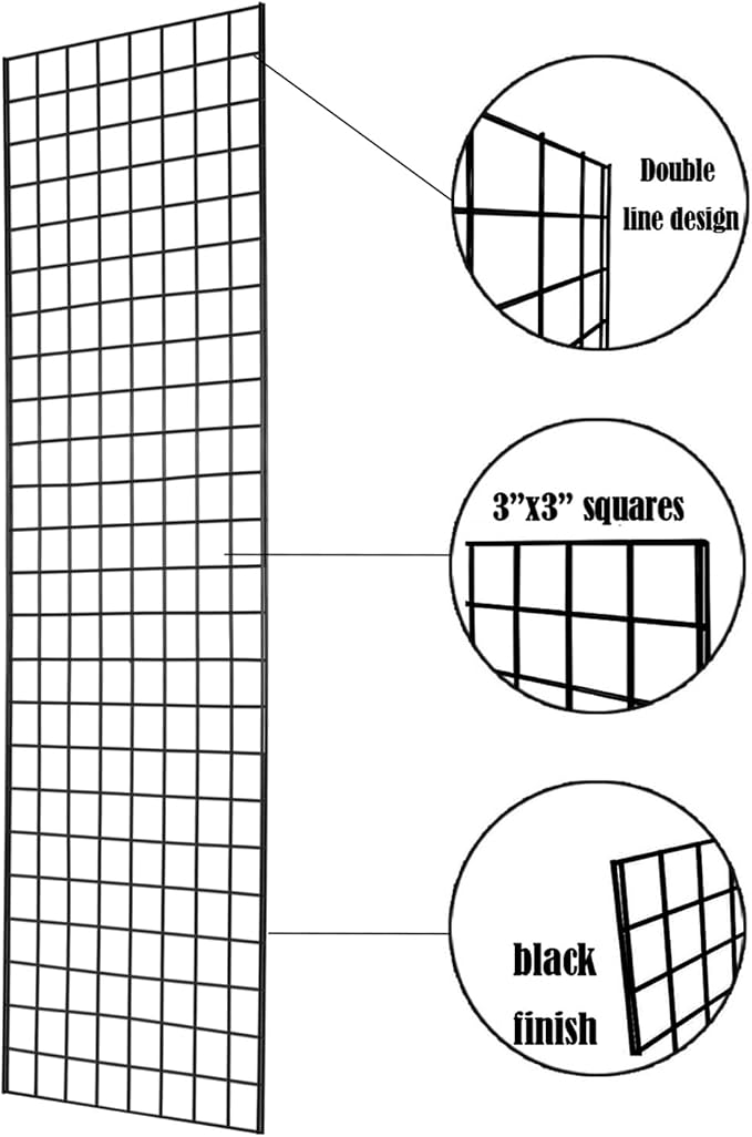 Grid Wall Commercial Grade Gridwall Panels – Heavy Duty Grid Panel for Any Retail Display Wall Grid 2' Width x 6' Height, Black (Pack of 4)