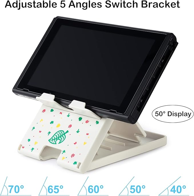 Tscope Switch Stand for Nintendo, for Animal Crossing Switch Holder, Adjustable Compact Portable Foldable Stand for Nintendo Lite OLED Accessories (White)