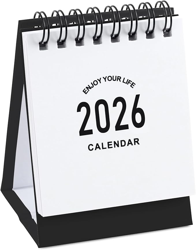 Mini Desk Calendar 2026-2027- Small Desktop Calendar January 2026 to June 2027 Mini Daily Schedule Thick Paper Twin-Wire Binding with Stickers for Home Office School (Black-white)