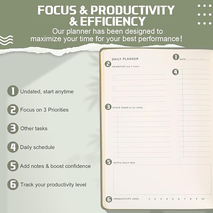 Productivity 2026 Planner Undated Daily Weekly Monthly Time Management & Organization Goal Achievement for Professionals & Students Workers(Green)