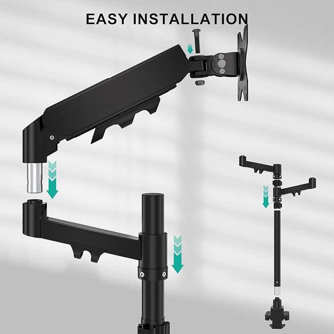 WALI Vertical Dual Monitor Stand for 17-49” Ultrawide Curved Screens, Heavy Duty Stacked Dual Monitor Mount with Tall Pole, Adjustable Gas Spring Monitor Arm up to 33lbs, 75/100mm VESA, Black