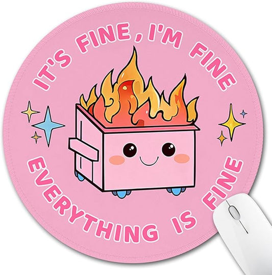 Funny Mouse Pad for Desk, Cute Office Decor for Women, Dumpster on Fire Small Mousepad with Non-Slip Rubber Base, Personalized Round Computer Mouse Pads for Laptop Desk Accessories Supplies