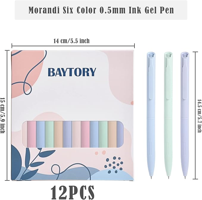 BAYTORY 12Pcs Colored Gel Pens, 6 Pastel Ink Colors, Retractable Quick Dry Ink Pen Fine Point 0.5mm Smooth Writing for School Supplies Journaling Note Taking Stationery