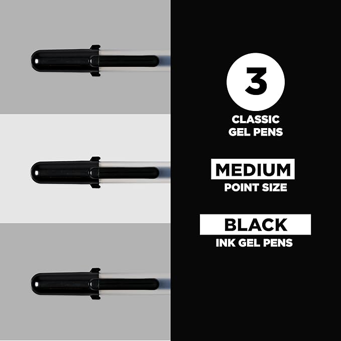 SAKURA 3-Piece Gelly Roll Blister Card Medium Point Gel Ink Pen Set, Black