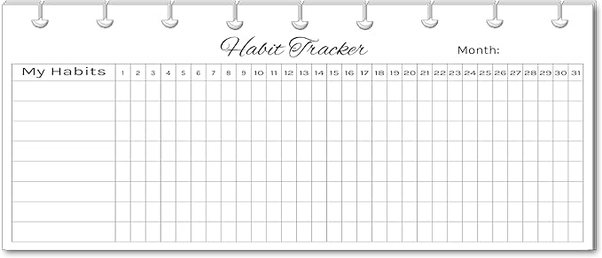 Horizontal Habit Tracker Inserts for 7, 9, 11 Disc | Mini, Classic, Skinny, Big, Letter, Junior Size Planners | Color or Black & White | Monthly Habit Log (Black & White, 9-Disc Skinny)