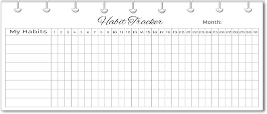 Horizontal Habit Tracker Inserts for 7, 9, 11 Disc | Mini, Classic, Skinny, Big, Letter, Junior Size Planners | Color or Black & White | Monthly Habit Log (Black & White, 9-Disc Skinny)