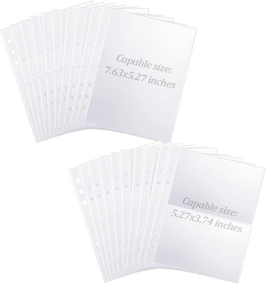 20 Sheets A5 Binder Pockets, Clear Plastic Photocard Sleeves A5 Planner Inserts for 6 Ring Binders, Double Sided Card Sleeves Binder Sheets Protectors Ideal for Photos Cards Stickers, Easy to Organize