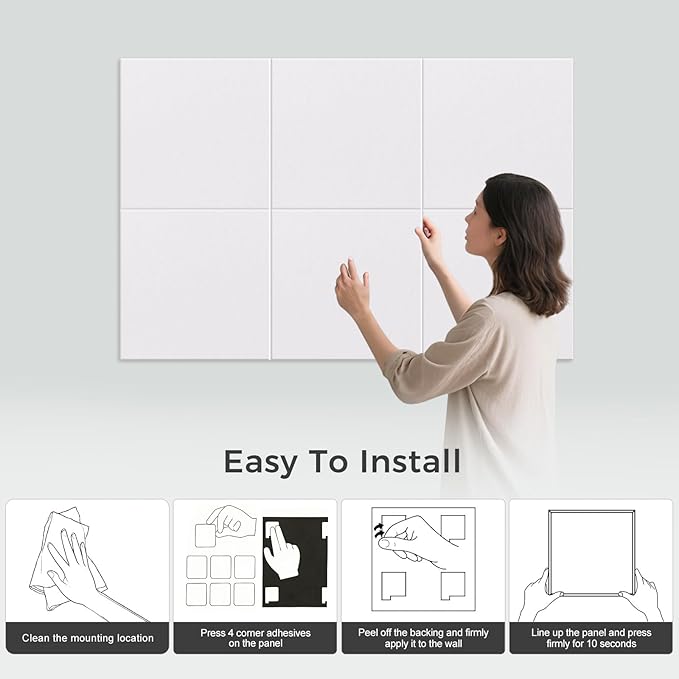 Large Felt Bulletin Board Tiles 36" x 24" Cork Board Alternative 6 Pack with 40 Adhesive Tabs Felt Wall Tiles Cork Boards for Walls Thick Slat Wall Panels for Home Office Classroom Decor