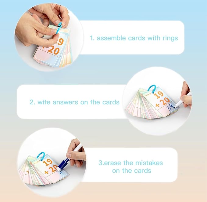 Addition and Subtraction Flash Cards, Math Facts Flashcards 1-20, Math Manipulatives Games for Kindergarten, 1st, 2nd, 3rd, 4th, 5th, 6th Grade Kids Ages 4-12-56cards