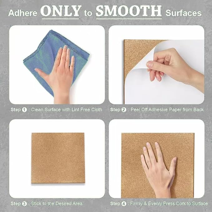 Cork Square Board for Walls, 4 Packs 12"x12" 1/4" Thick Cork Bulletin Board Self Adhesive Cork Board Tiles with 50 Pushpins for Home Office Kitchen School (4, 12 * 12 inch)