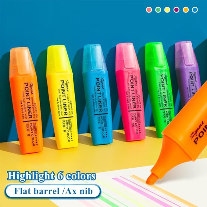 M&G 6pcs Highlighter Pens, 6 Assorted Fluorescent Colors, Soft Fiber Tips, Smooth Highlight Ink, Fluorescent Ink for Journaling, Planners, Office Documents, and Everyday Organization