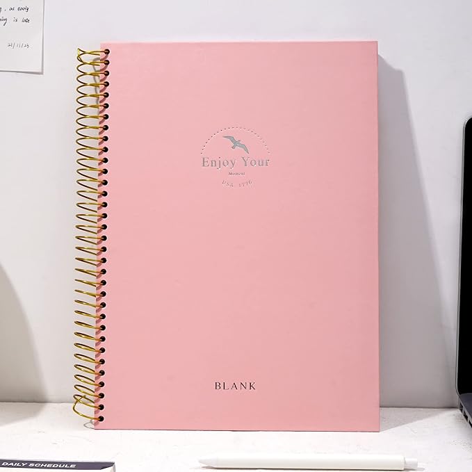 FLYING EAGLE Blank Spiral Notebook Journal 8.5 x 11, 210 Pages Hardcover Sketchbook for Drawing, Pink