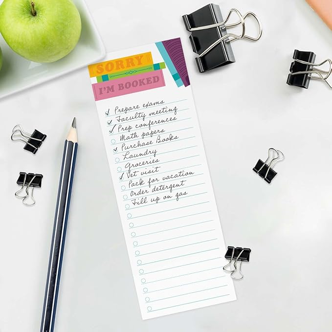 Book Lover Sticky Note Checklist Assortment/Set of 3 Colorful to Do Note Pads / 3" x 8" Bookworm Task Trackers / 50 Sheets Per Pad/Made in USA
