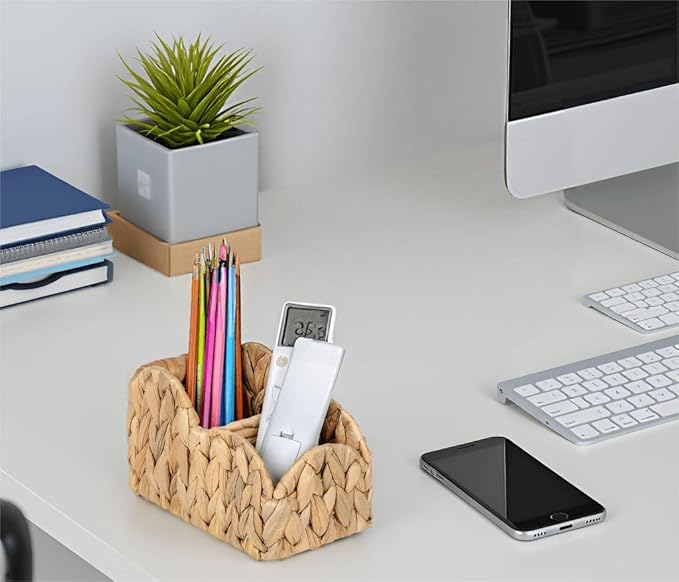 Scalloped TV Remote Control Holder Bedside Organizer, Office Desk Caddy Storage Organizer Accessories, Pen Pencil Cup, Makeup Brush Holder, Farmhouse Rustic Decor Organizer Holder, Natural