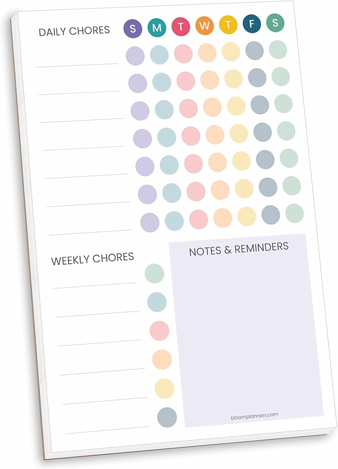 bloom daily planners Magnetic Chore Chart Planning Pad - Daily & Weekly Habit To Do Tracker for Adults, Teens, Kids - Family Organizer and Responsibility Reward System - 60 Sheets - 6” x 9”, Bright