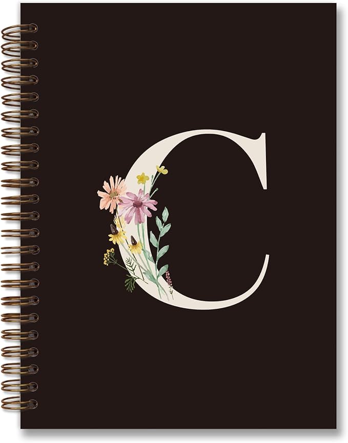 Trendy Personalized Journal Hardcover Spiral Notebook,Black Initial Letter C Notebook,Monogrammed Gifts for Women Teen Girl,College Ruled Hardcover Spiral Notebook 5.5 x 8.3