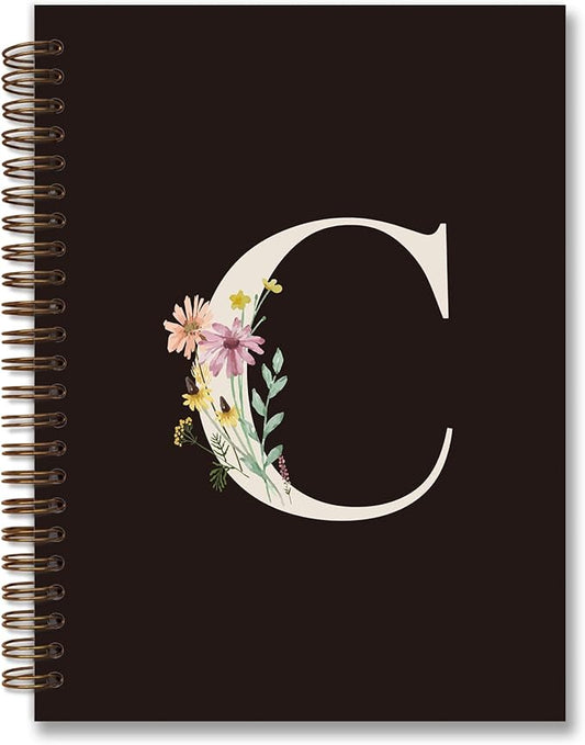 Trendy Personalized Journal Hardcover Spiral Notebook,Black Initial Letter C Notebook,Monogrammed Gifts for Women Teen Girl,College Ruled Hardcover Spiral Notebook 5.5 x 8.3