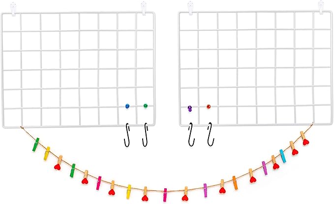 ODOXIA 2 Pack Wire Wall Grid Panel | Photos & Pictures Display Grid Wall Panels | White, Magnetic & Metal Grid | Photo Grid | Wire Board | Hanging Home, Office & Kitchen Décor