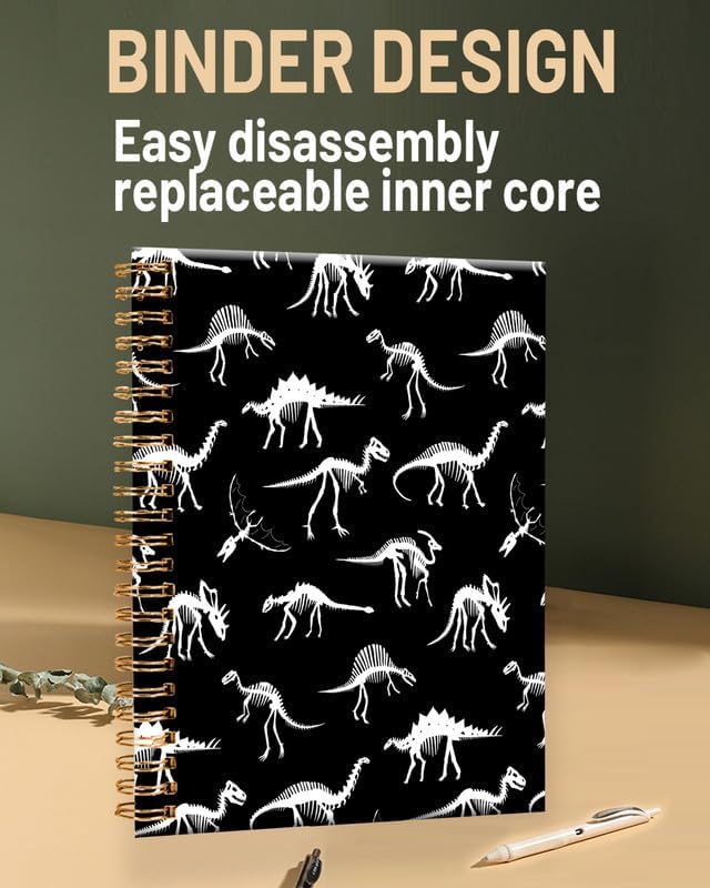 Spiral Journal Notebook for Women,A5 College Ruled Notebooks 6"x 8.4", 120 Pages (60 Sheets) Lined Journal with Premium Thick Paper,Perfect for School Office Home(Cute Dinosaurs)