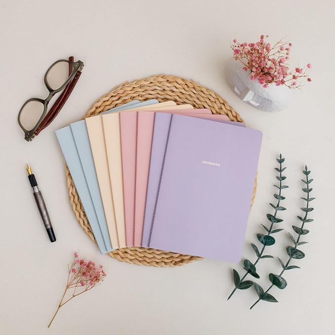 Notebook Journal (8 Pack), A5, 5.5 x 8 in, Cute Soft Paper Cover Notebook Set, Thin Writing Journal for Travel, Meditation, Wedding and Dream Journals, Lightweight Lined Paper Diary, 60